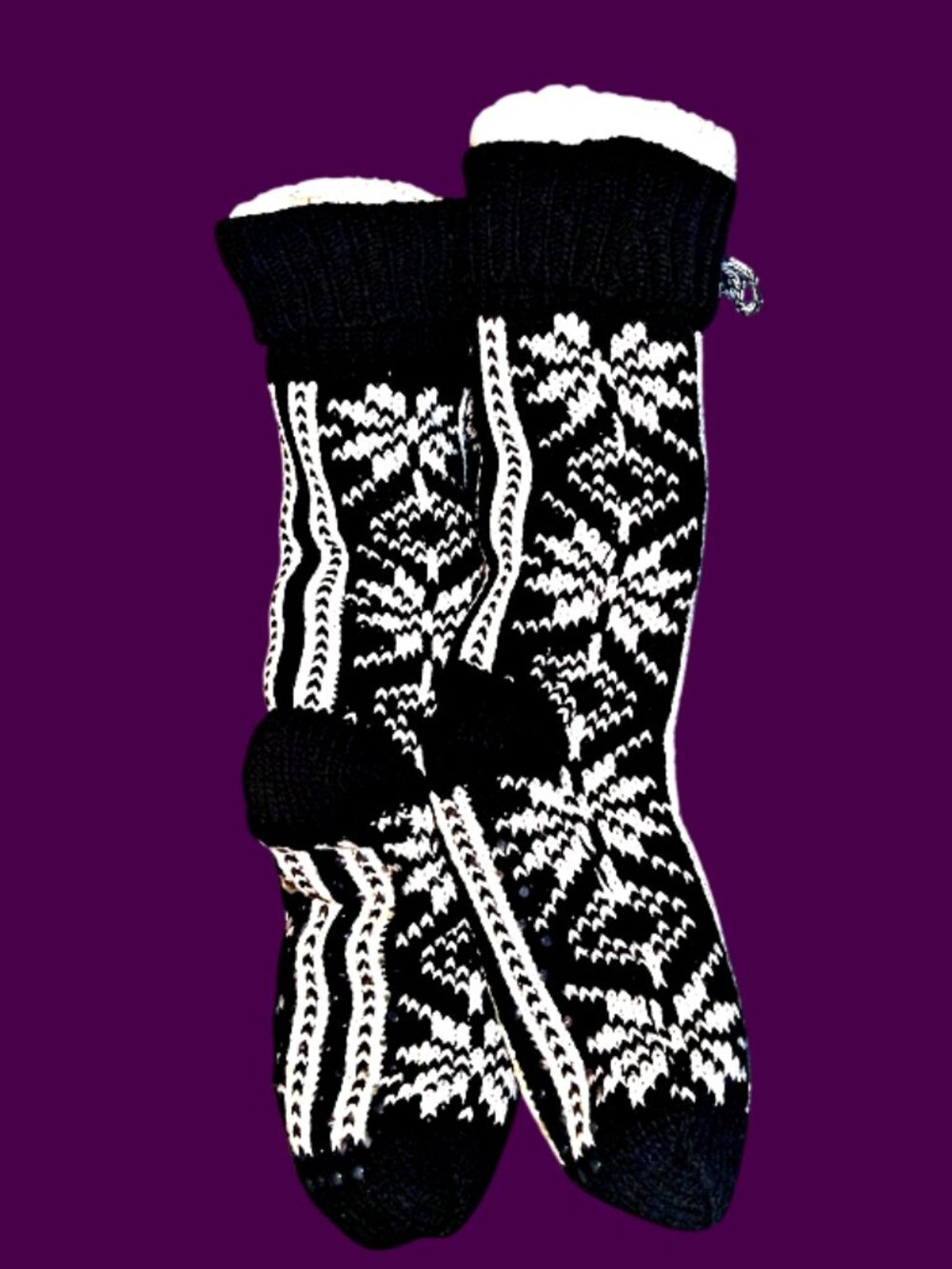 Heavy Winter BW Socks with Sherpa Inside/Pom Poms Outside